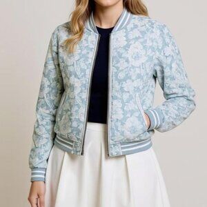 Lucy Paris Grace Lace Bomber Jacket White Gray S NWOT